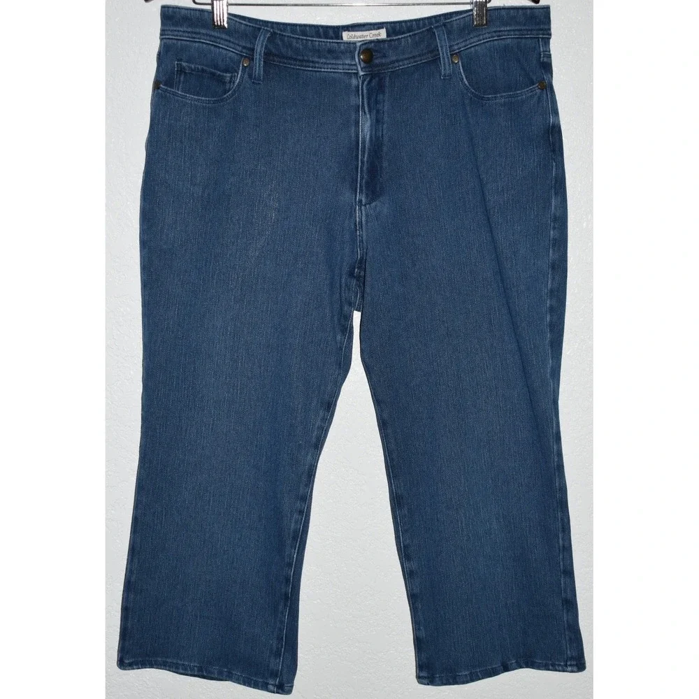 Coldwater Creek 14 Natural Fit Crop Jeans Stretch Blue Denim Capri Pant 5-Pocket